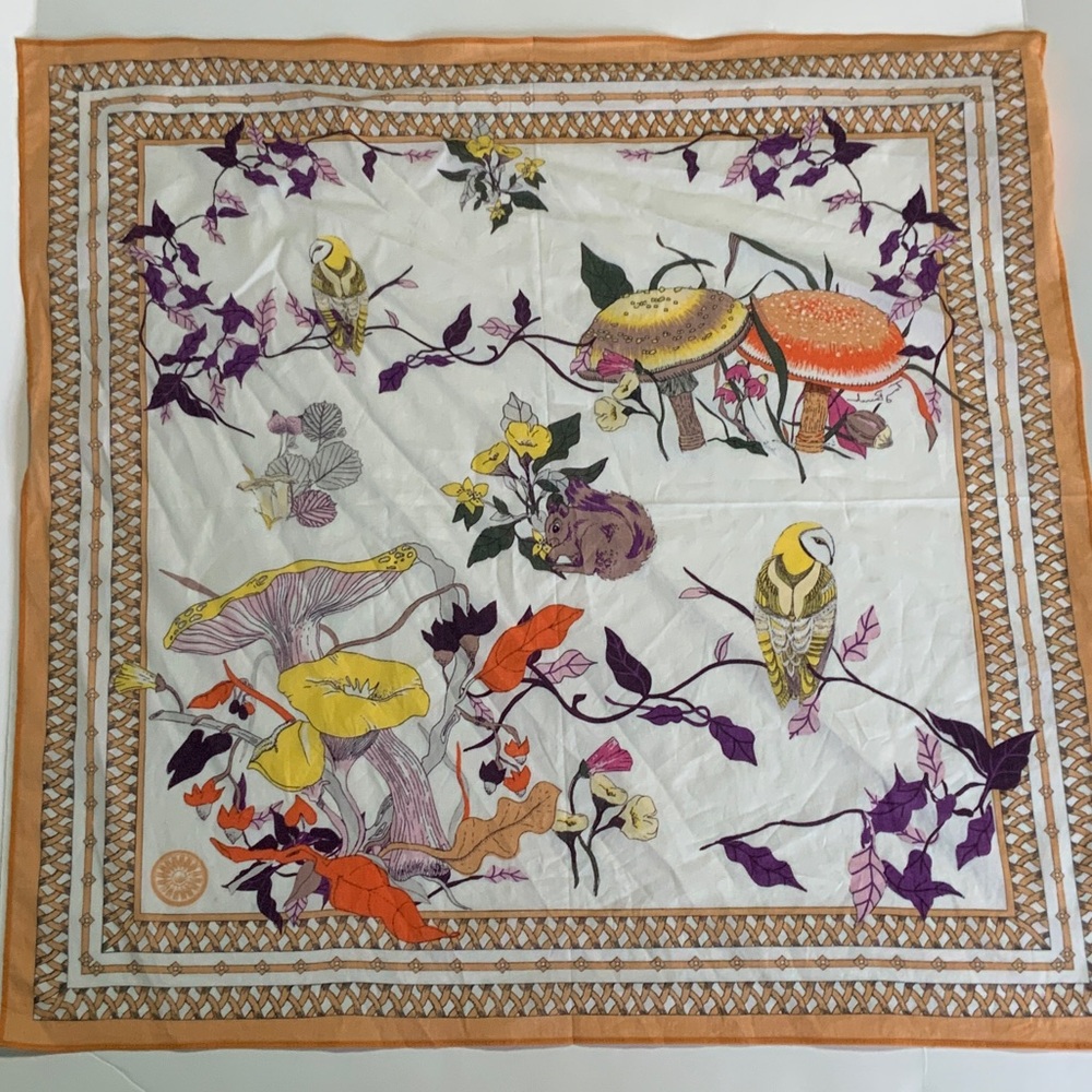 Tory Burch Orange and White Scarf, 25x25”